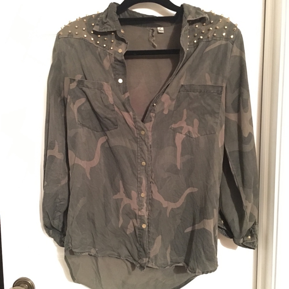 Studded Camo button top